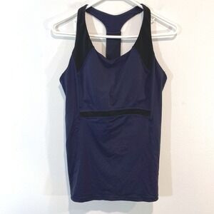 Athleta Ace Racer Tank‎ Top Women's Large L Blue Pockets Shelf Bra Running Mesh